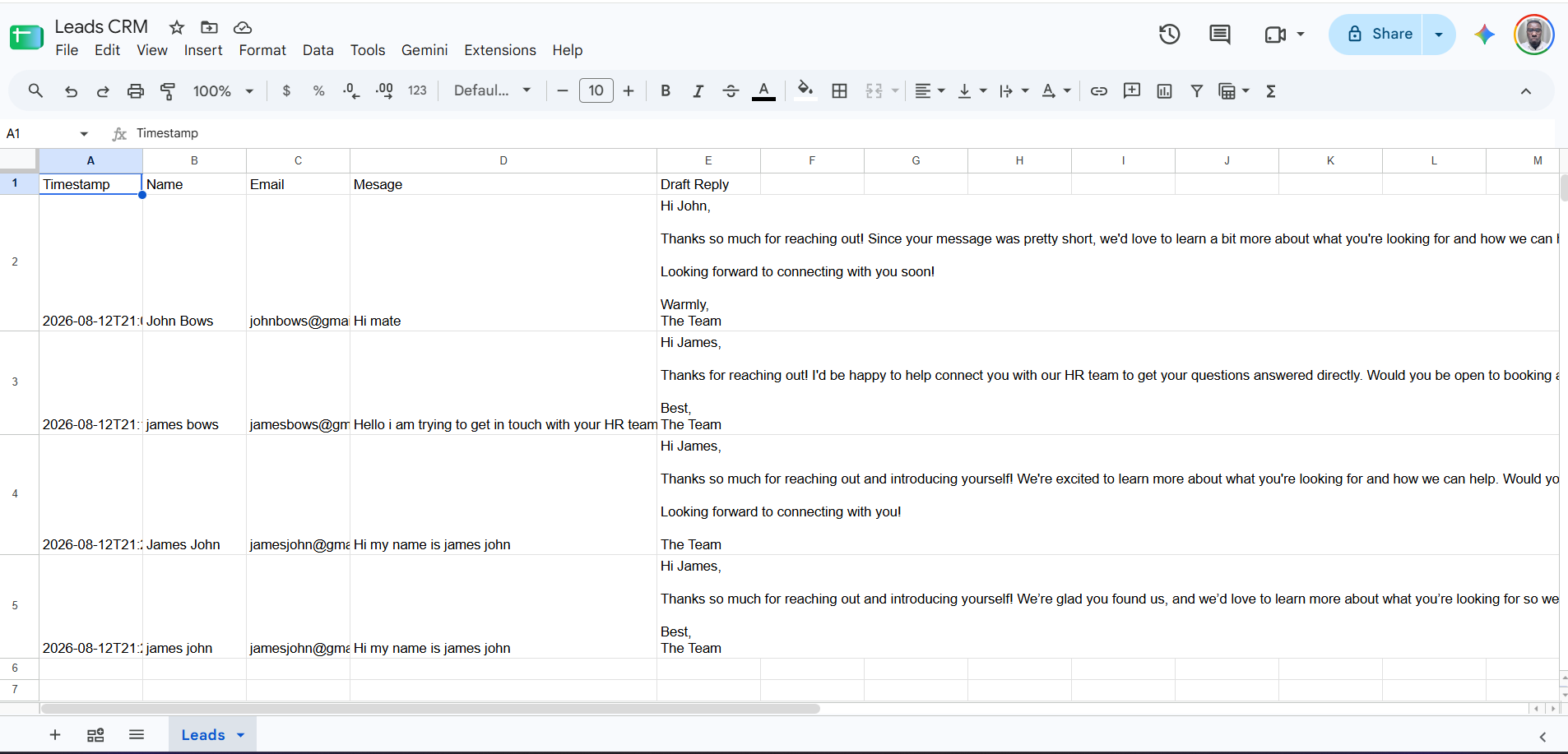 CRM Results with Draft Responses